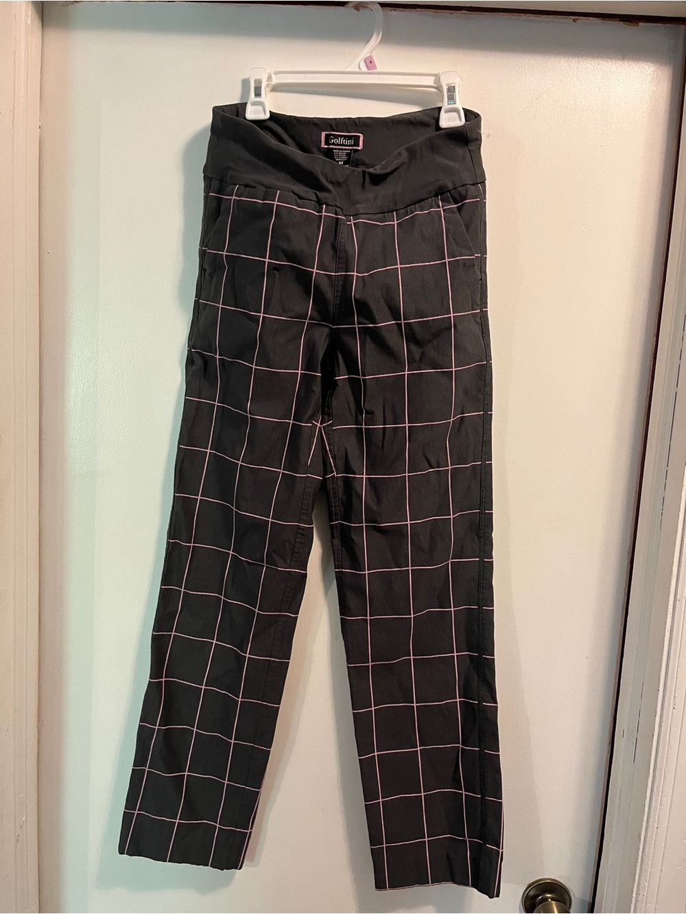 Golftini Pants with Pink Windowpane Grid